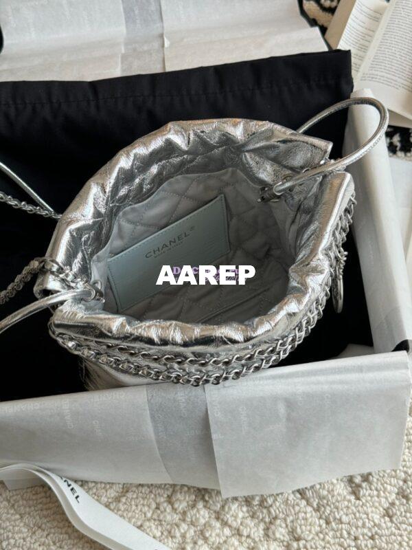 Replica Chanel Mini 22 Handbag Metallic Calfskin & Silver Metal AS3980 Metallic Silver 7