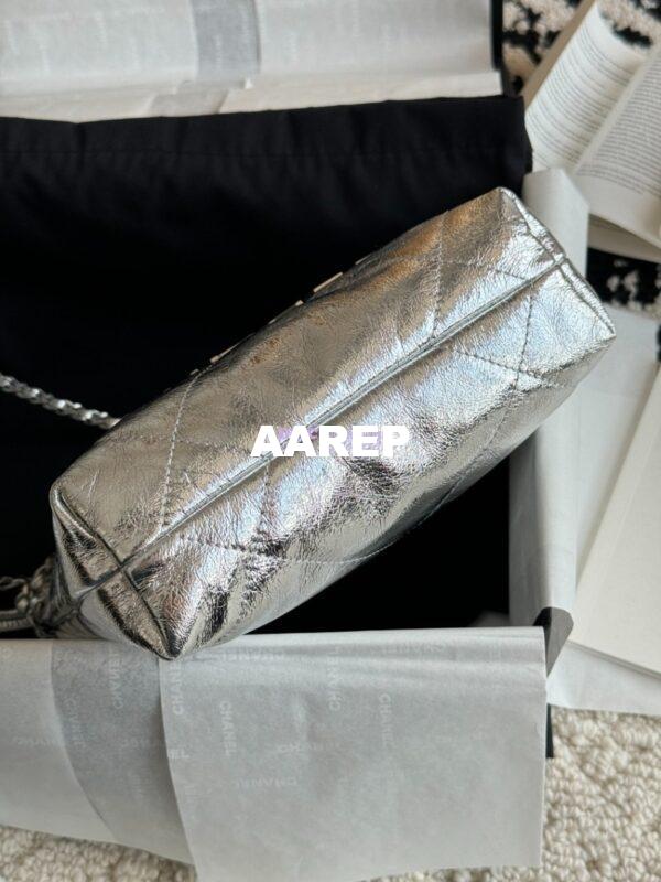 Replica Chanel Mini 22 Handbag Metallic Calfskin & Silver Metal AS3980 Metallic Silver 8