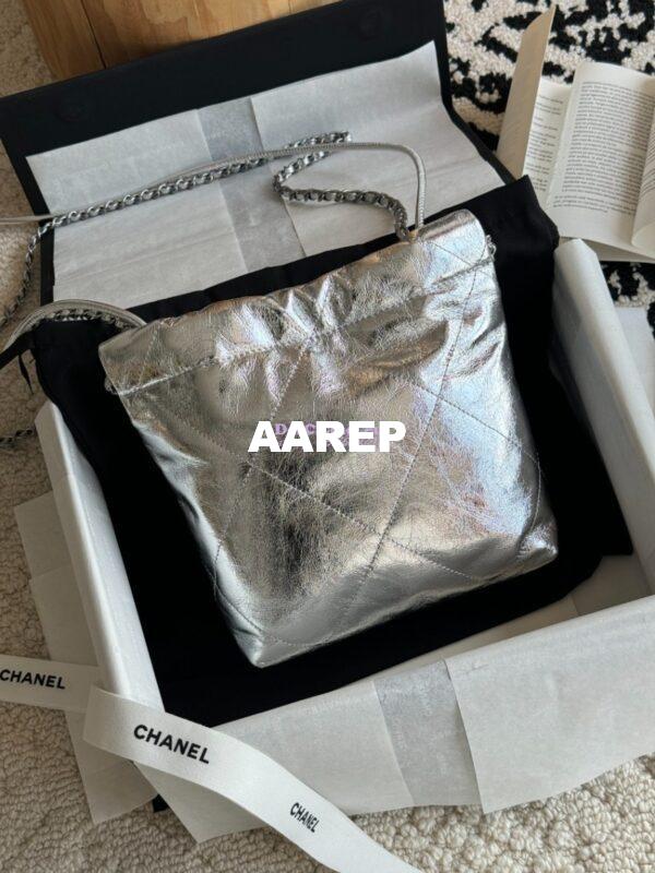 Replica Chanel Mini 22 Handbag Metallic Calfskin & Silver Metal AS3980 Metallic Silver 9