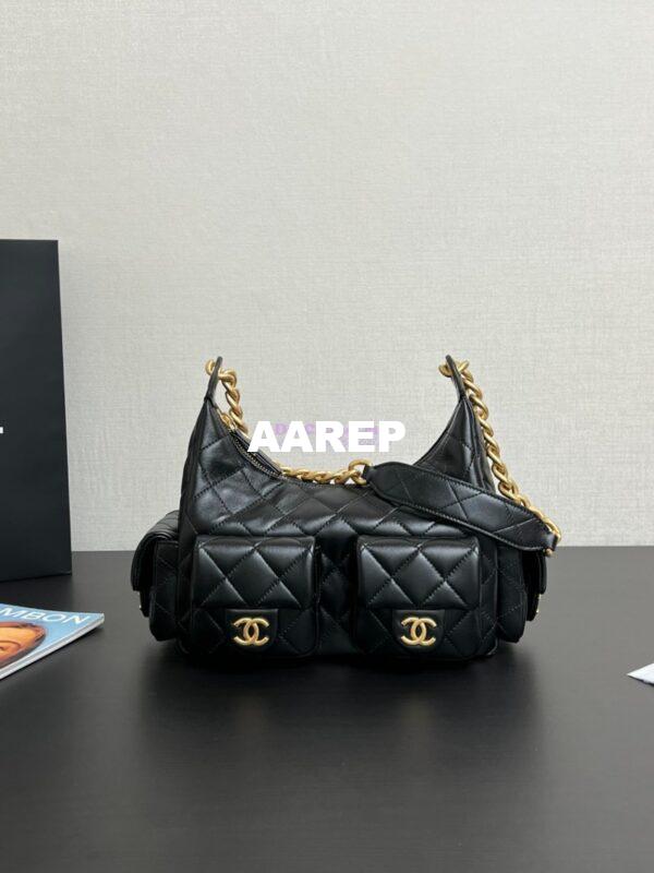 Replica Chanel 25C Large Hobo Bag Shiny Lambskin AS5339 Black