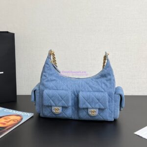 Replica Chanel 25C Maxi Hobo Bag Washed Denim AS5302 Light Blue