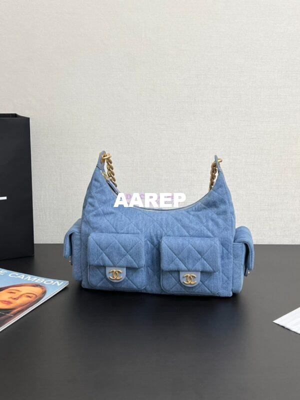 Replica Chanel 25C Maxi Hobo Bag Washed Denim AS5302 Light Blue 3