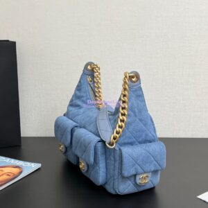 Replica Chanel 25C Maxi Hobo Bag Washed Denim AS5302 Light Blue 2