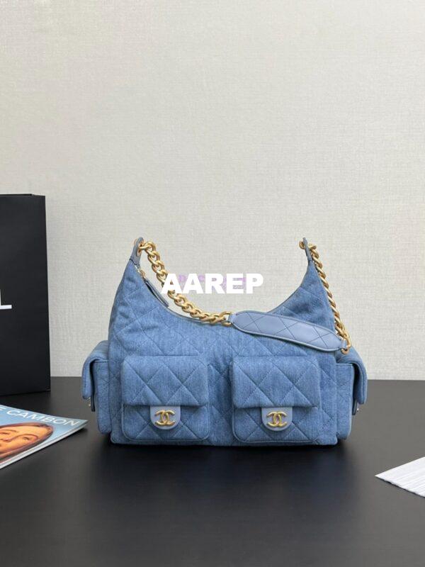 Replica Chanel 25C Maxi Hobo Bag Washed Denim AS5302 Light Blue 5