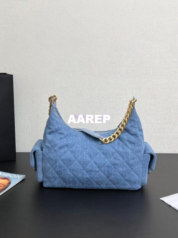 Replica Chanel 25C Maxi Hobo Bag Washed Denim AS5302 Light Blue 10