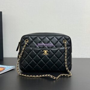 Replica Chanel 24K Camera Case Shiny Lambskin AS5187 Black