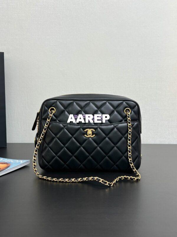 Replica Chanel 24K Camera Case Shiny Lambskin AS5187 Black 3
