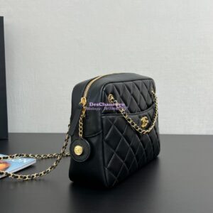 Replica Chanel 24K Camera Case Shiny Lambskin AS5187 Black 2