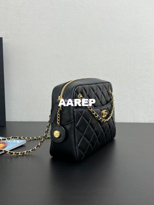 Replica Chanel 24K Camera Case Shiny Lambskin AS5187 Black 4