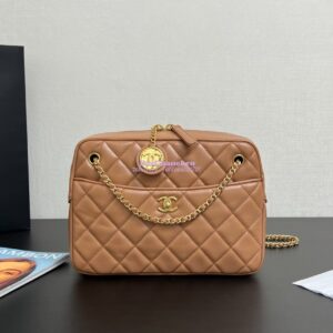 Replica Chanel 24K Camera Case Shiny Lambskin AS5187 Dark Beige 2