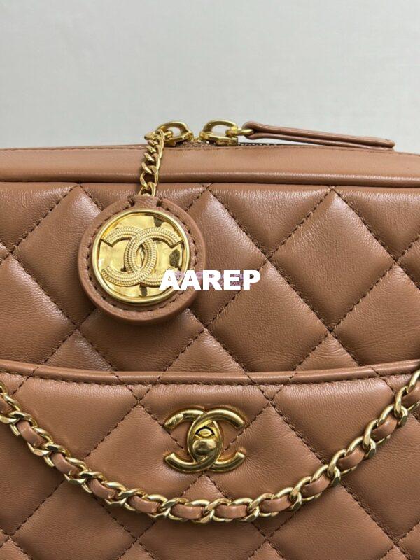 Replica Chanel 24K Camera Case Shiny Lambskin AS5187 Dark Beige 6