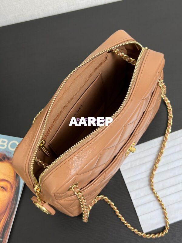 Replica Chanel 24K Camera Case Shiny Lambskin AS5187 Dark Beige 8