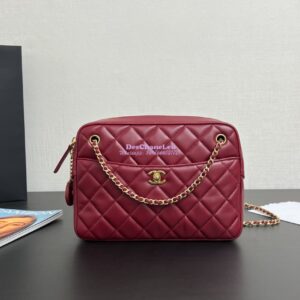 Replica Chanel 24K Camera Case Shiny Lambskin AS5187 Burgundy