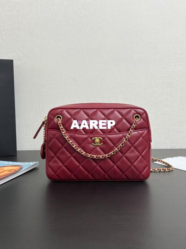 Replica Chanel 24K Camera Case Shiny Lambskin AS5187 Burgundy 3