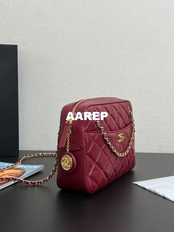 Replica Chanel 24K Camera Case Shiny Lambskin AS5187 Burgundy 4