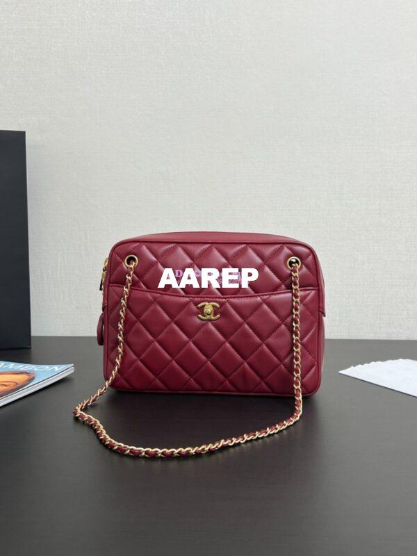 Replica Chanel 24K Camera Case Shiny Lambskin AS5187 Burgundy 5