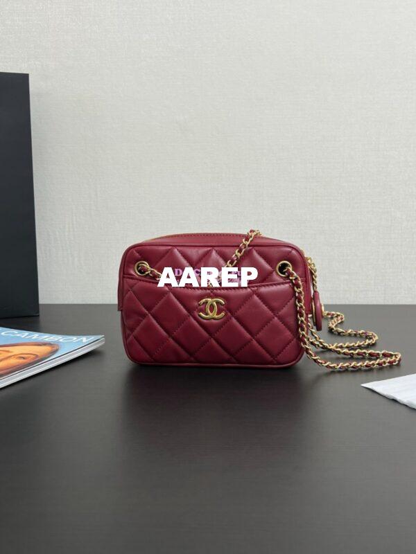 Replica Chanel 24K Mini Camera Case Shiny Lambskin AS5190 Burgundy