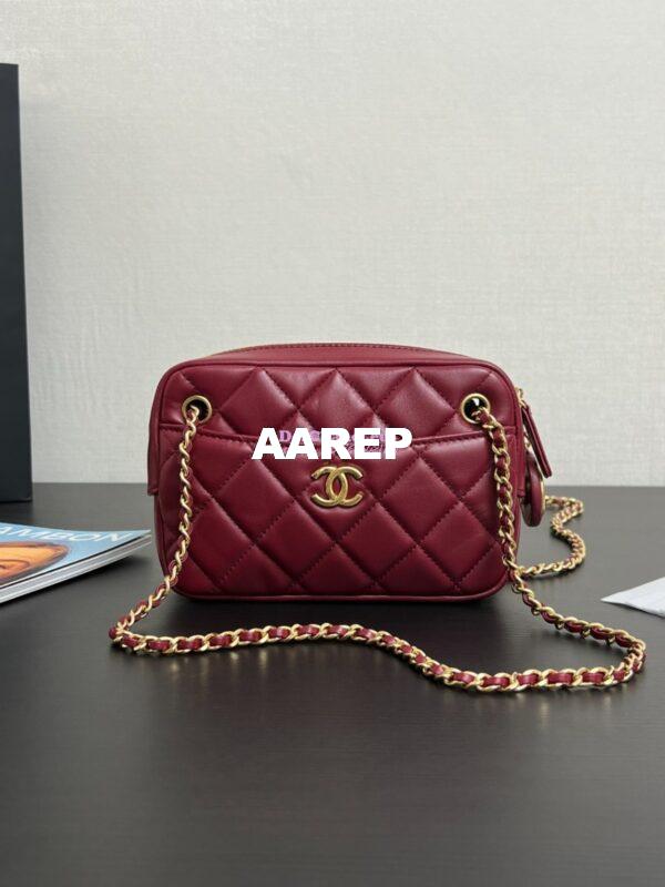 Replica Chanel 24K Mini Camera Case Shiny Lambskin AS5190 Burgundy 2