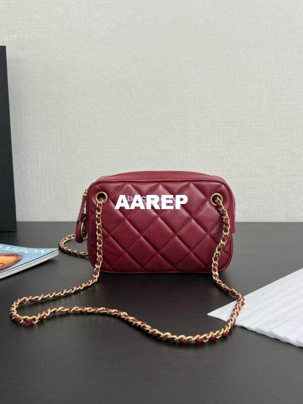 Replica Chanel 24K Mini Camera Case Shiny Lambskin AS5190 Burgundy 9