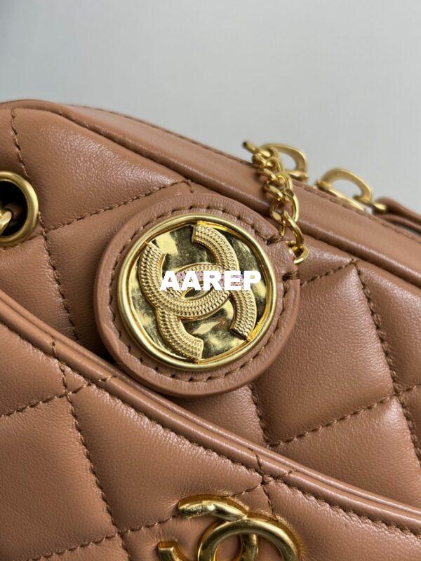 Replica Chanel 24K Mini Camera Case Shiny Lambskin AS5190 Dark Beige 7