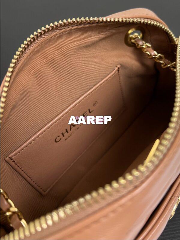Replica Chanel 24K Mini Camera Case Shiny Lambskin AS5190 Dark Beige 9