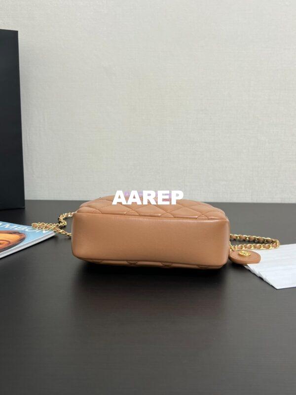 Replica Chanel 24K Mini Camera Case Shiny Lambskin AS5190 Dark Beige 11