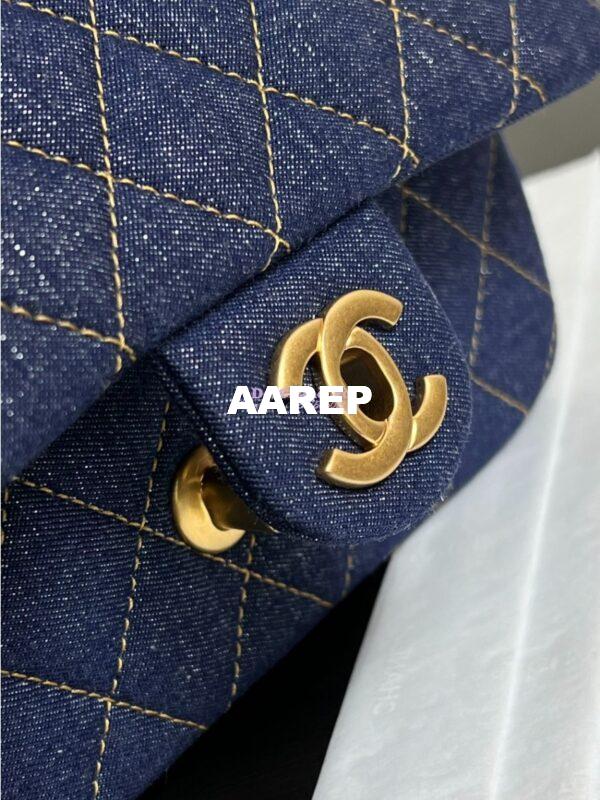 Replica Chanel Small Classic Flap CF Bag Denim With Contrast Stitched Matte Gold Hardware 20cm Blue 5