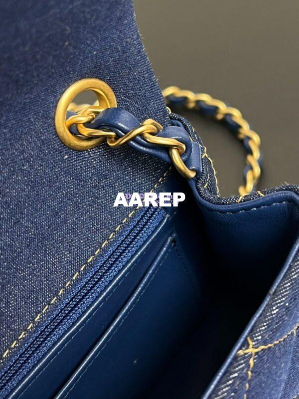 Replica Chanel Small Classic Flap CF Bag Denim With Contrast Stitched Matte Gold Hardware 20cm Blue 6