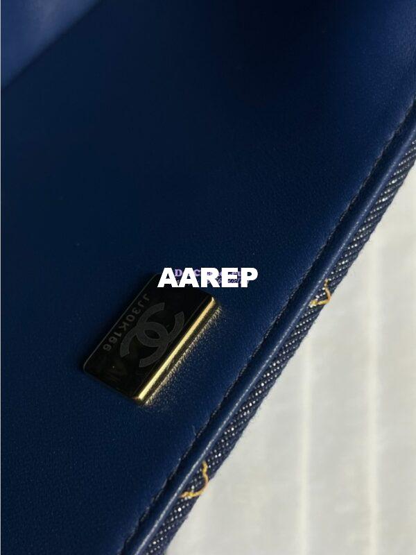 Replica Chanel Small Classic Flap CF Bag Denim With Contrast Stitched Matte Gold Hardware 20cm Blue 7