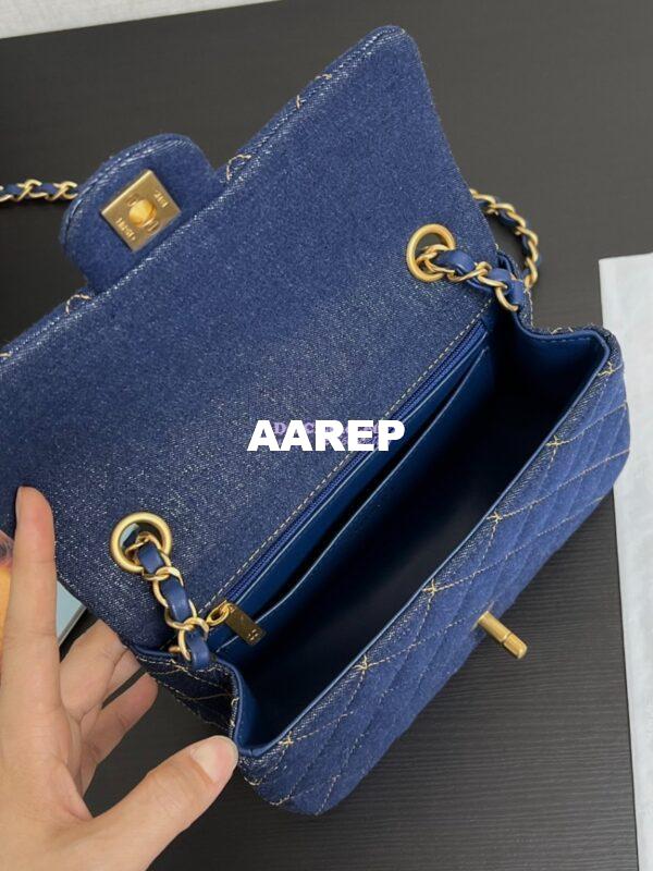 Replica Chanel Small Classic Flap CF Bag Denim With Contrast Stitched Matte Gold Hardware 20cm Blue 8