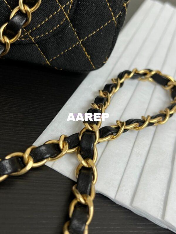 Replica Chanel Small Classic Flap CF Bag Denim With Contrast Stitched Matte Gold Hardware 20cm Black 6