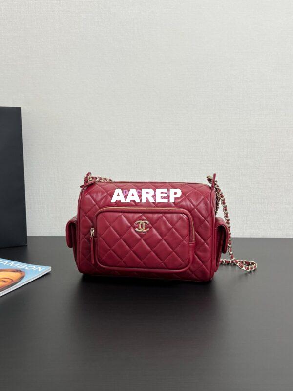Replica Chanel 24P Medium Camera Case Shiny Crumpled Lambskin AS5156 Burgundy 4