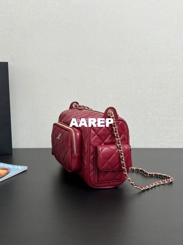 Replica Chanel 24P Medium Camera Case Shiny Crumpled Lambskin AS5156 Burgundy 5