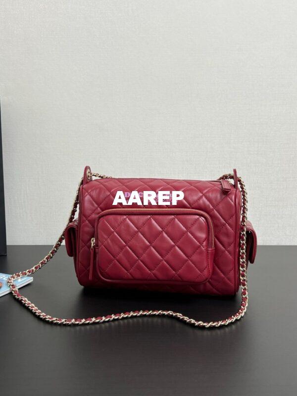 Replica Chanel 24P Medium Camera Case Shiny Crumpled Lambskin AS5156 Burgundy 6