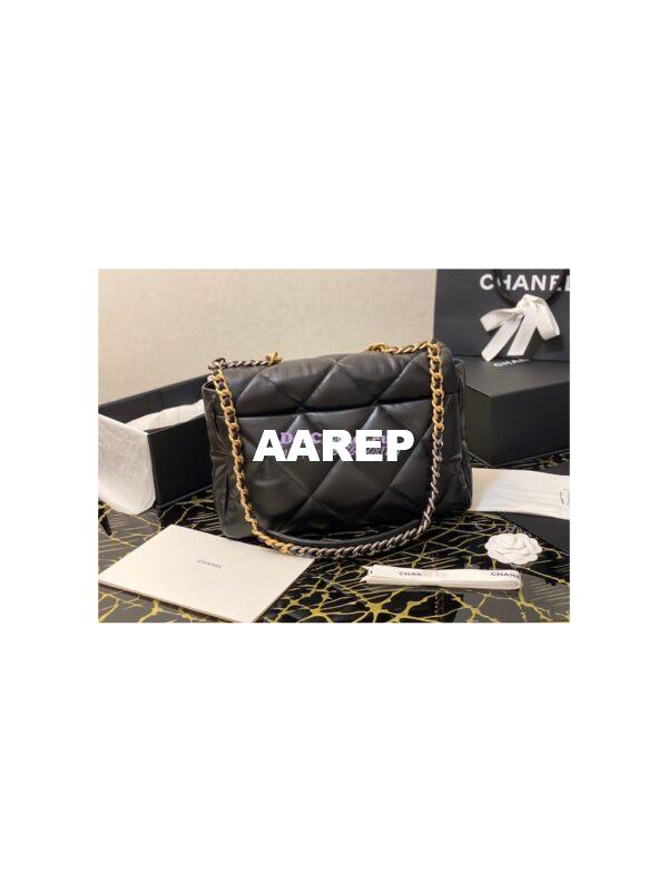 Replica Chanel 19 Maxi Flap Bag AS1162 Lambskin Black 9