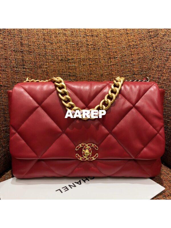 Replica Chanel 19 Maxi Flap Bag AS1162 Lambskin Red 3