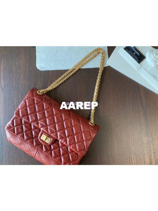 Replica Chanel Reissue 2.55 Classic Flap Bag in Aged Calfskin Claret Red 7