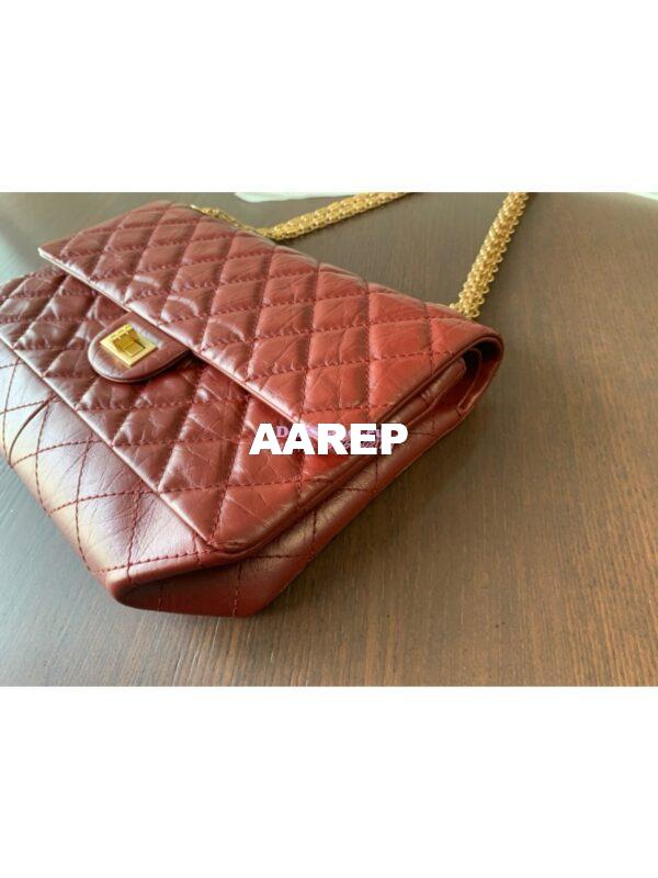 Replica Chanel Reissue 2.55 Classic Flap Bag in Aged Calfskin Claret Red 9