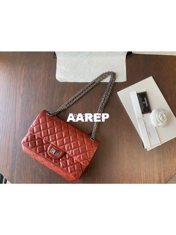 Replica Chanel Reissue 2.55 Classic Flap Bag in Aged Calfskin Claret Red 21