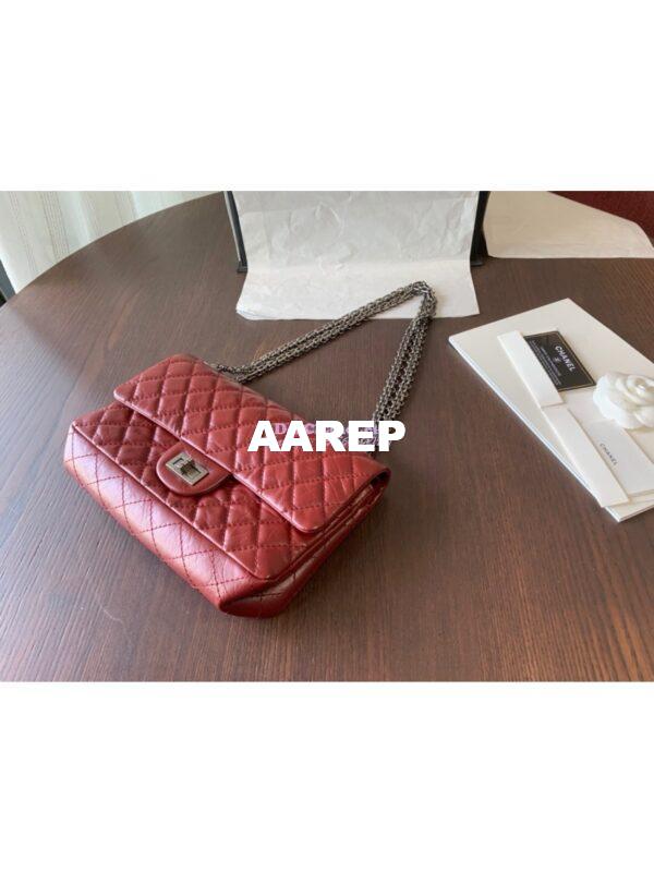 Replica Chanel Reissue 2.55 Classic Flap Bag in Aged Calfskin Claret Red 25