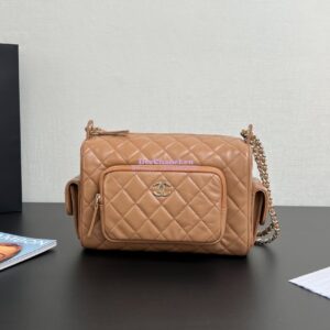Replica Chanel 24P Medium Camera Case Shiny Crumpled Lambskin AS5156 Dark Beige