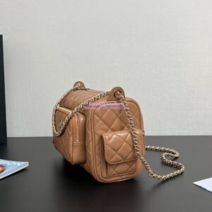 Replica Chanel 24P Medium Camera Case Shiny Crumpled Lambskin AS5156 Dark Beige 2