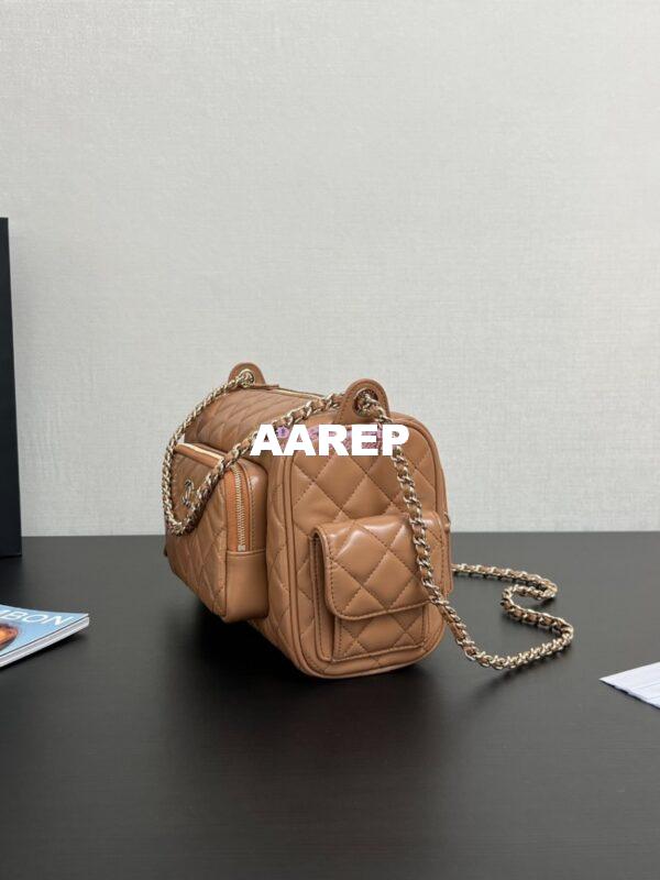 Replica Chanel 24P Medium Camera Case Shiny Crumpled Lambskin AS5156 Dark Beige 4
