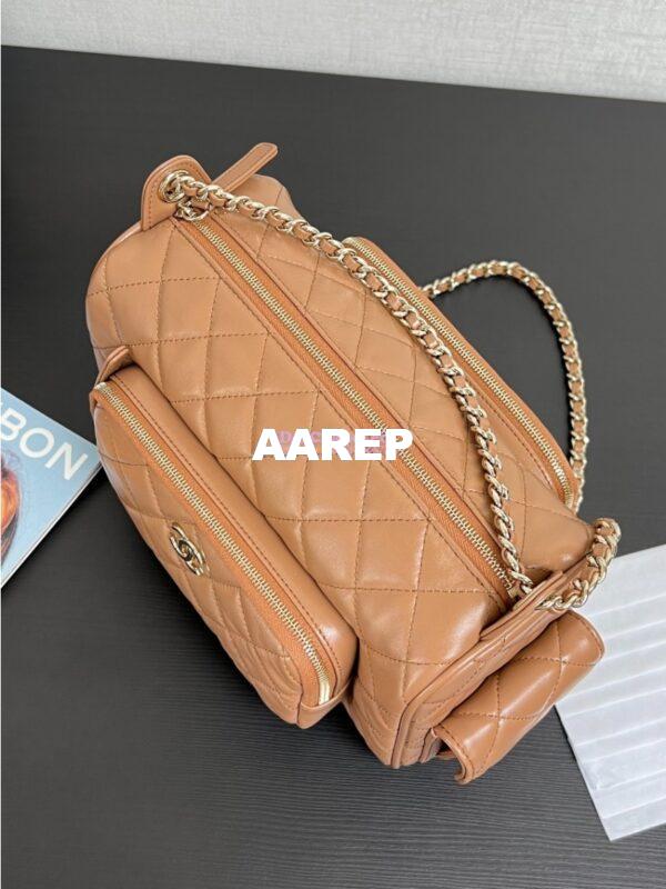 Replica Chanel 24P Medium Camera Case Shiny Crumpled Lambskin AS5156 Dark Beige 5