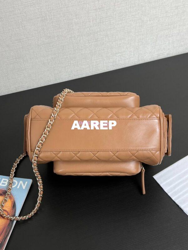 Replica Chanel 24P Medium Camera Case Shiny Crumpled Lambskin AS5156 Dark Beige 8