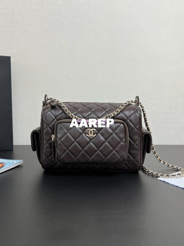 Replica Chanel 24P Medium Camera Case Shiny Crumpled Lambskin AS5156 Dark Brown 3