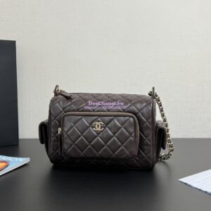 Replica Chanel 24P Medium Camera Case Shiny Crumpled Lambskin AS5156 Dark Brown 2