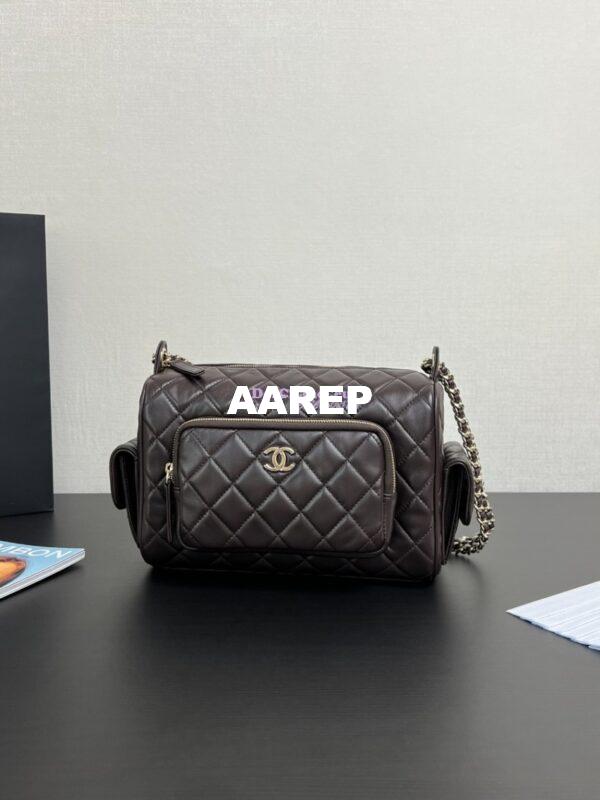 Replica Chanel 24P Medium Camera Case Shiny Crumpled Lambskin AS5156 Dark Brown 4