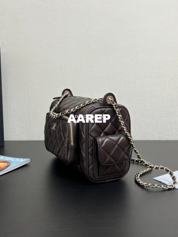 Replica Chanel 24P Medium Camera Case Shiny Crumpled Lambskin AS5156 Dark Brown 5