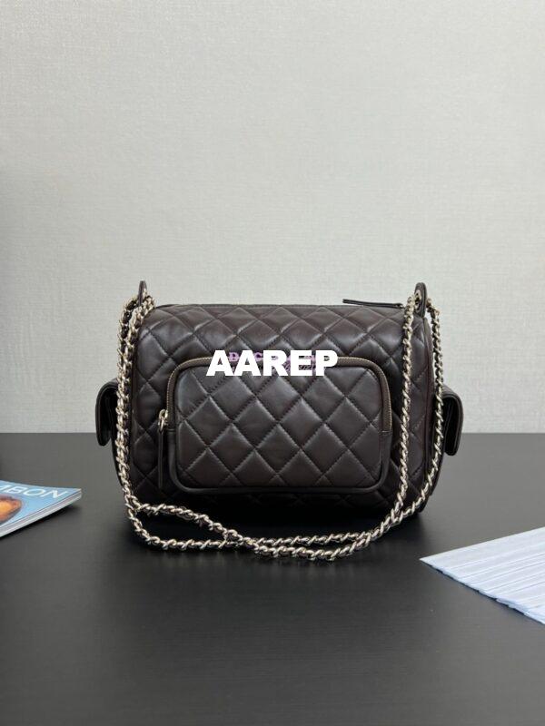 Replica Chanel 24P Medium Camera Case Shiny Crumpled Lambskin AS5156 Dark Brown 7